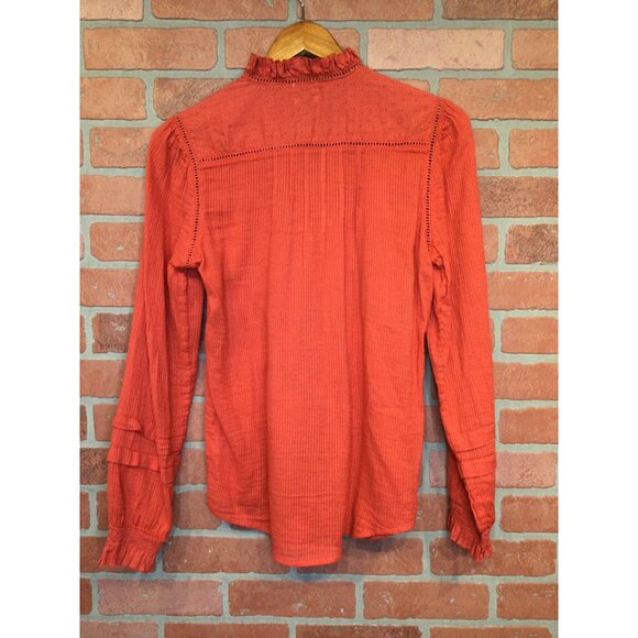 Faherty Womens Organic Cotton Button Up Blouse Boho Top Ruffle Collar Size S - Picture 4 of 6